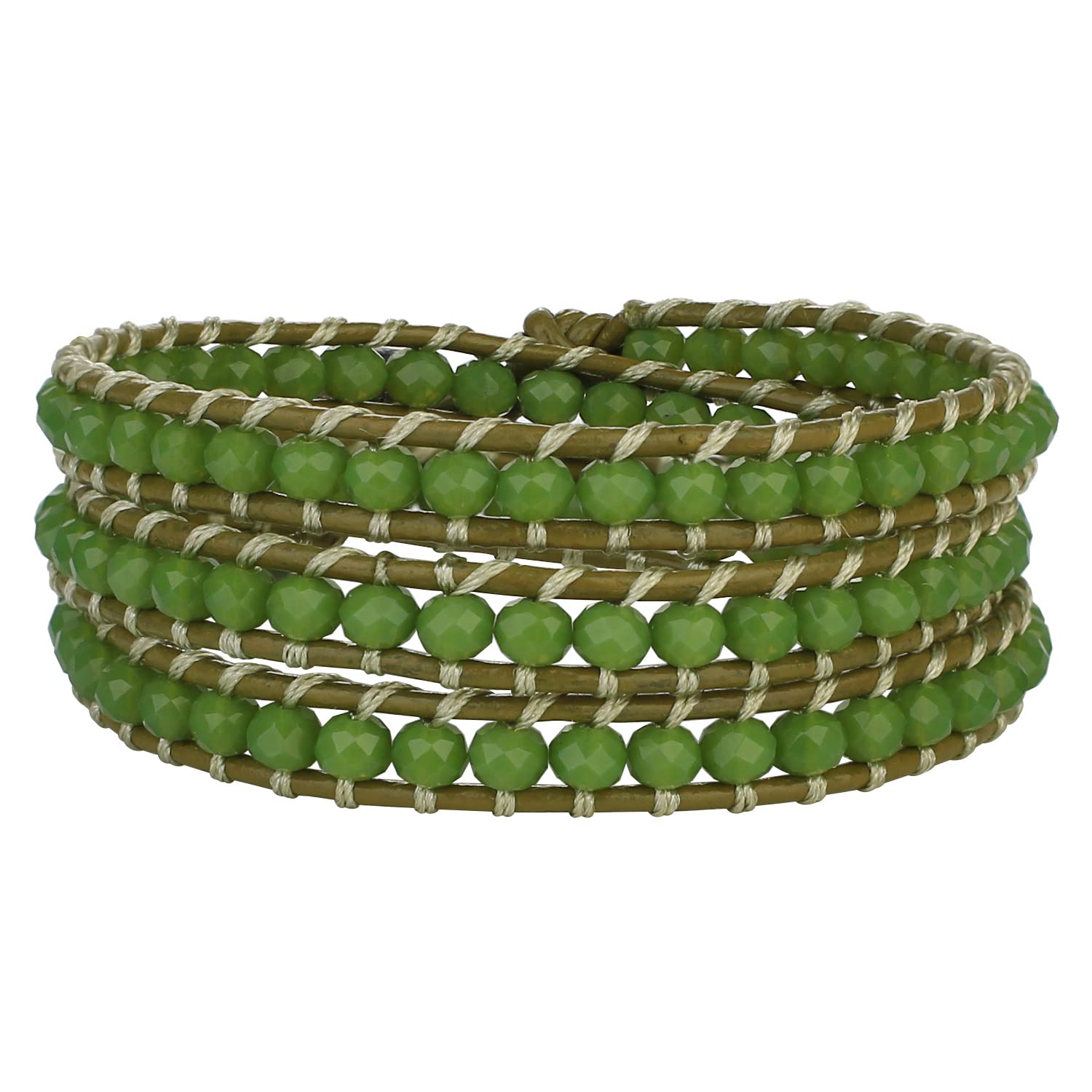KELITCH Grass Green Crystal Beaded Bracelets 3 Wraps Bracelet Bangles for Women Jewelry
