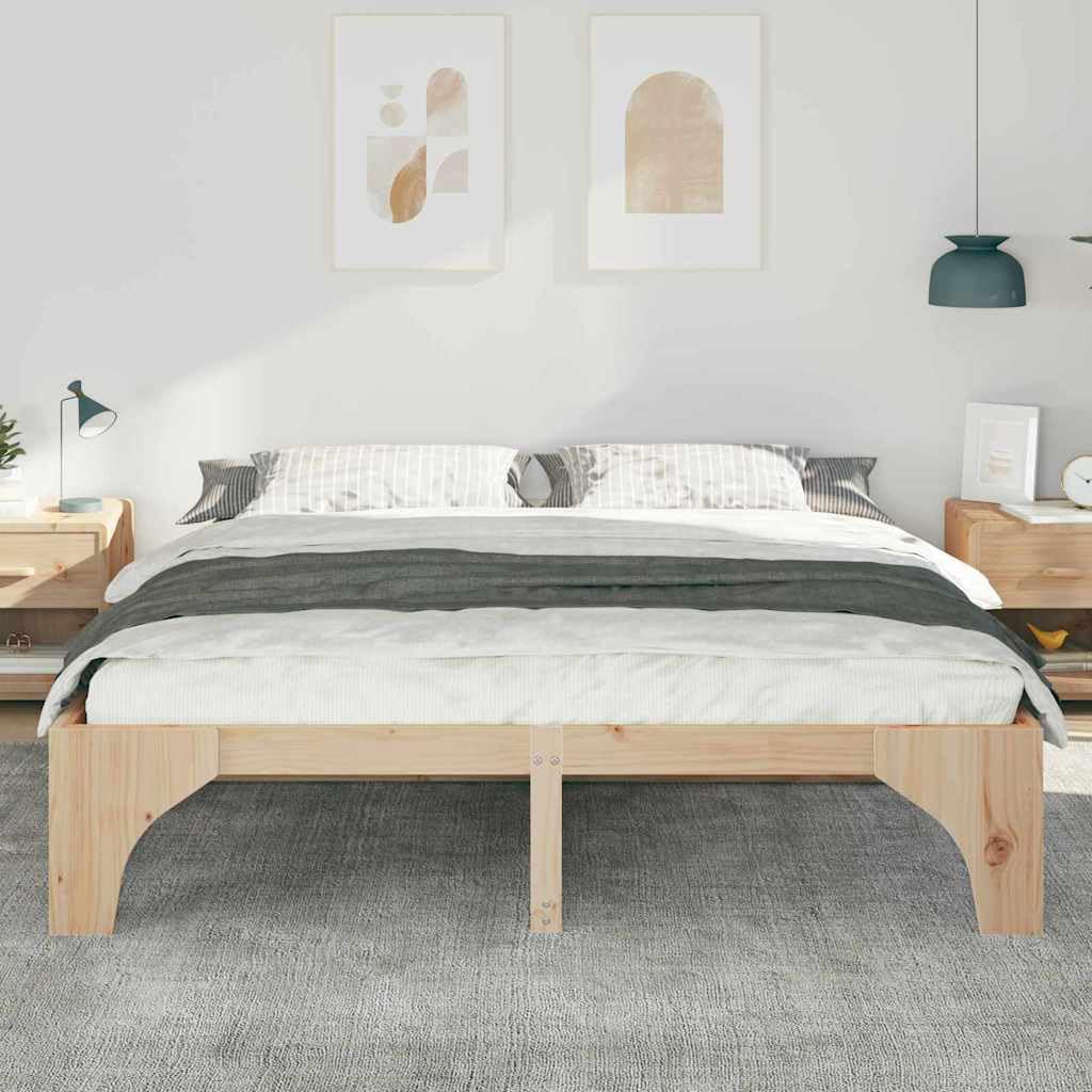 Marco de Cama en el Suelo de Madera Maciza de Pino Marrón Estructura de Perfil Bajo para Dormitorio Moderno Minimalista y Funcional con Fácil Ensamblaje y Diseño Eficiente