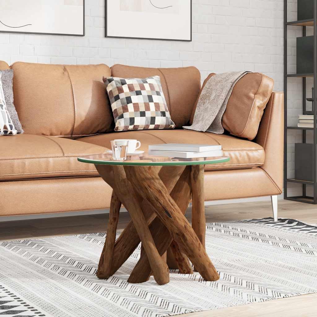 Table d'Appoint Bout de Canapé Salon Bois Flotté Teck 60cm