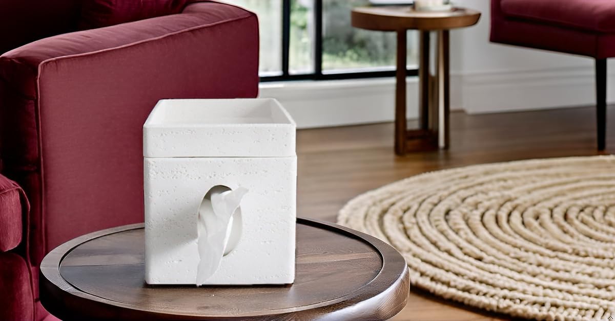 Hymmah Tray Tissue Box Cover Holder Unique Cube Design Tissue Dispenser Cover Decor for Vanity Counter Tops Also Great for Bedroom and Living Room White
