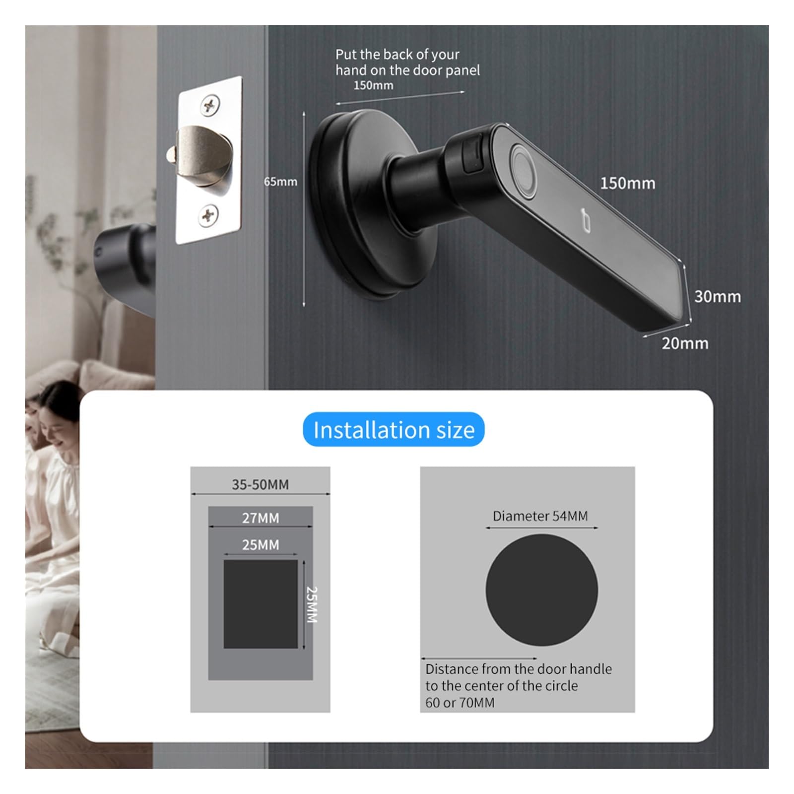 Inteligentny zamek, Inteligentna Blokada Linii Papilarnych Z Hasłem RFID IC, Klamka Zamkiem Na Zamek, Drewniana Metalowa Do Drzwi(Q50-RFID)