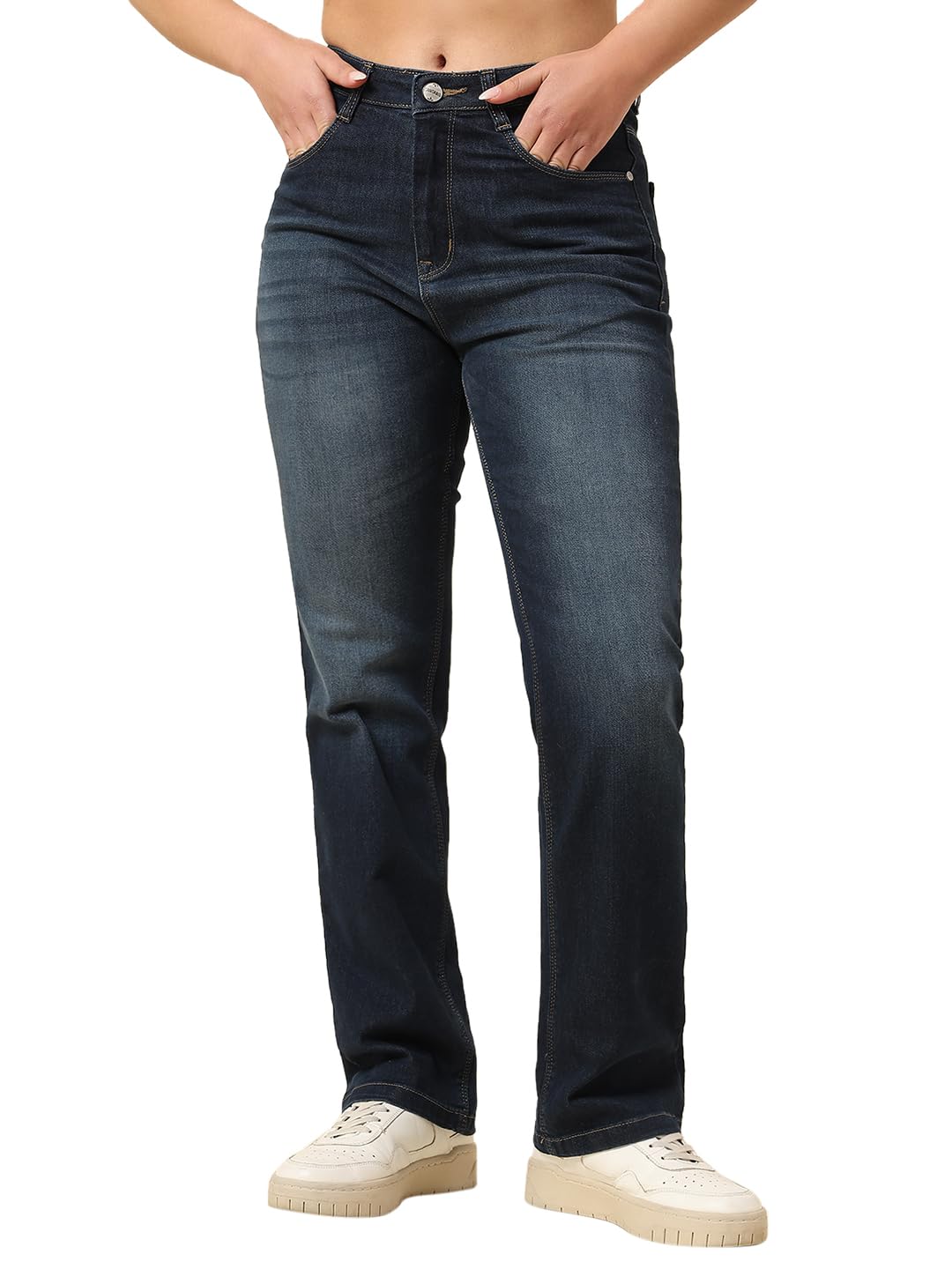 cantabil Denim Jeans for Women l Breathable & Soft with Color Fastness Straight Fit Cotton Blend Fabric Solid Pattern Button Closure-picture-40