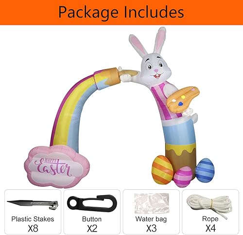 Miniatura 6 de Domkom Arco inflable de Pascua de 12 pies de largo para decoración al aire libre, luces LED integradas para decoración de patio, para decoración de