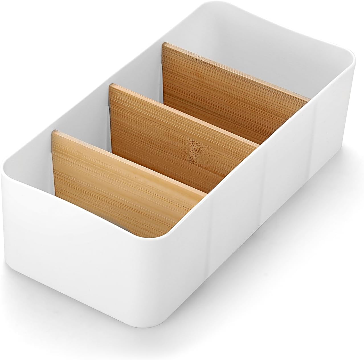 Plastic Seasoning Packet Organiser with 4 Compartments Seasoning Storage Bins Spice Packet Holder with Removable Bamboo Dividers for Kitchen, Pantry, Cabinet, Countertop, 26.6 * 12.8 * 7.9cm