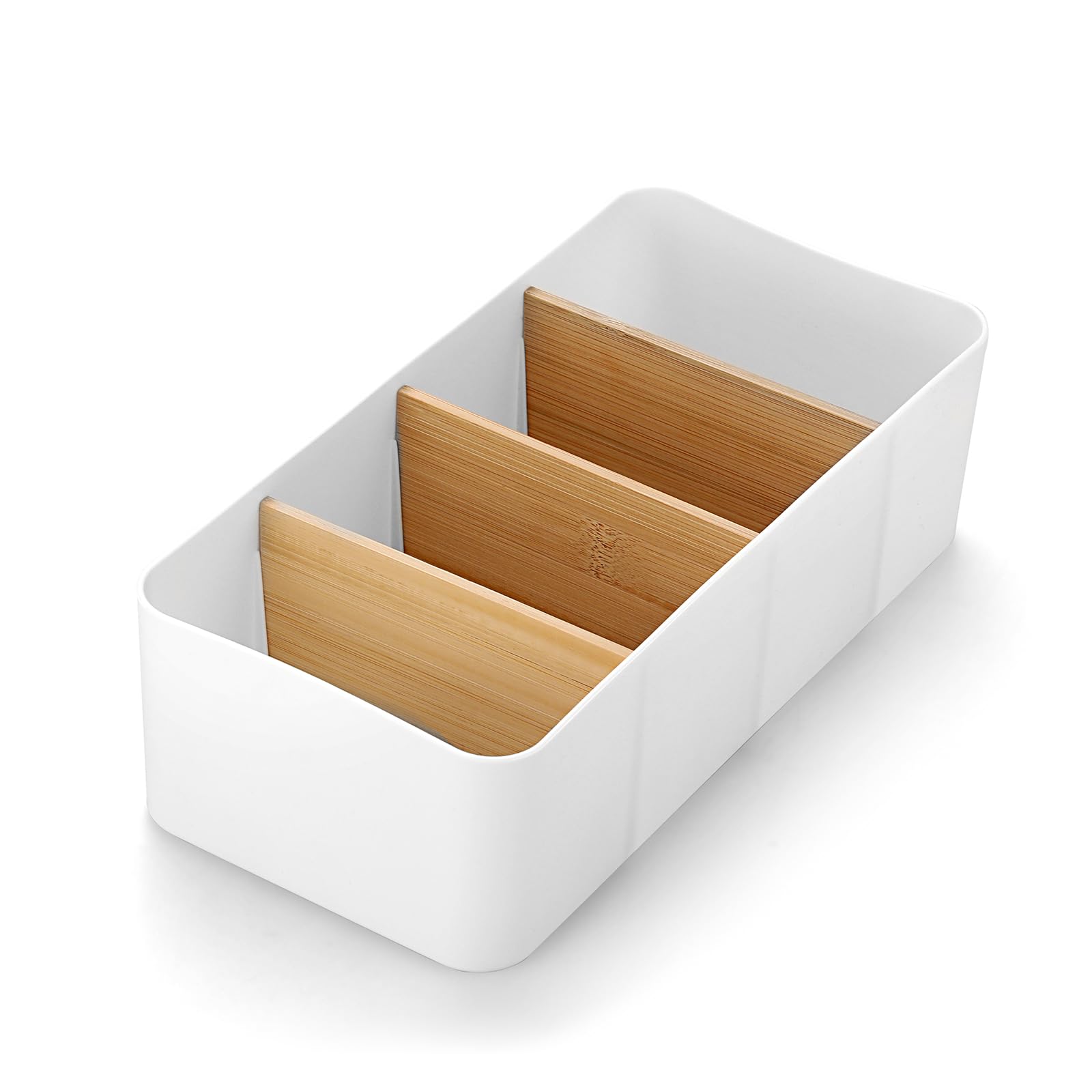 OGANAZI Plastic Seasoning Packet Organiser with 4 Compartments Seasoning Storage Bins Spice Packet Holder with Removable Bamboo Dividers for Kitchen Pantry