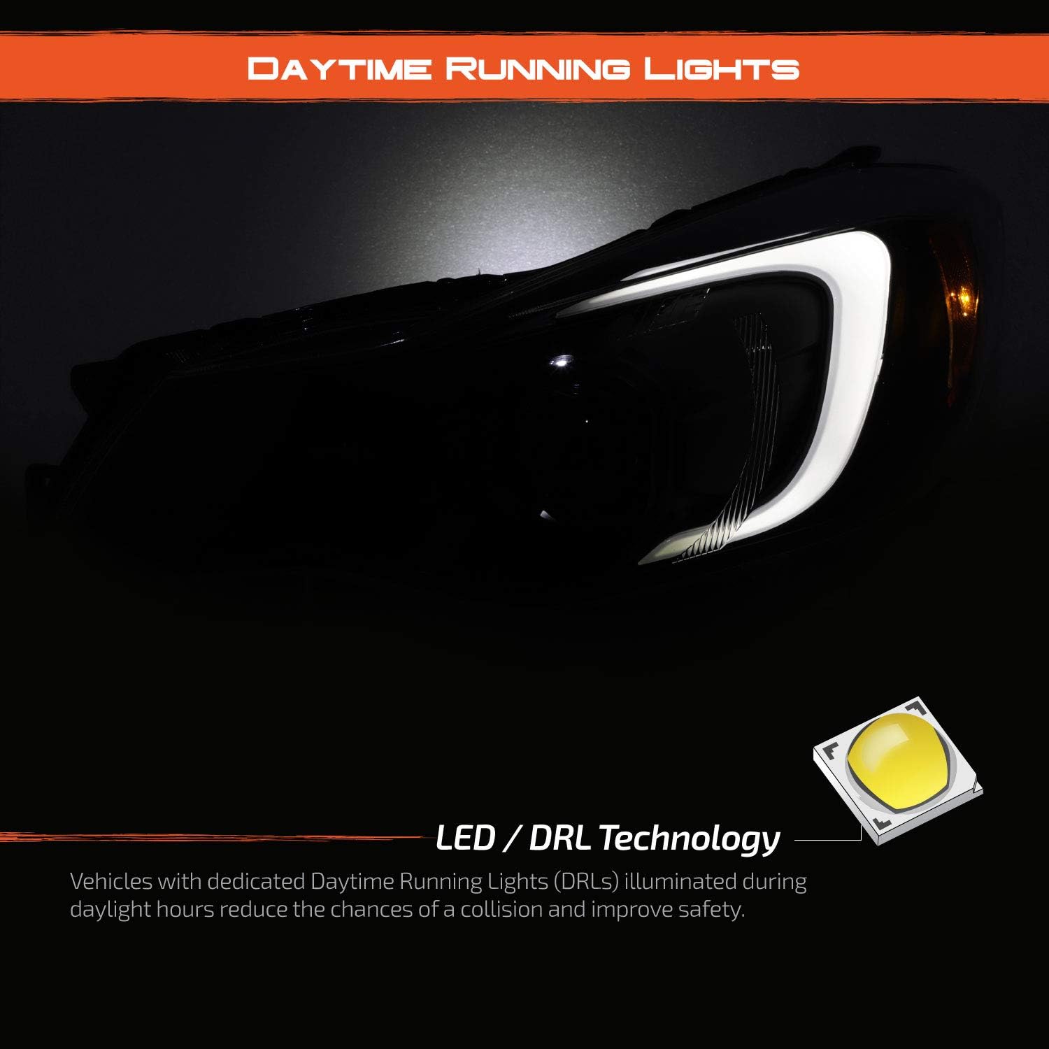 AKKON - For 2012-2016 Subaru Impreza / 2013-2015 XV Crosstrek Halogen Projector Black Headlights -w/Tube Parking Lamp