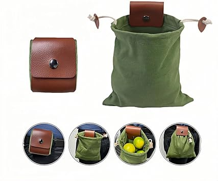 Foldable Waxed Canvas Foraging Bag - Hands Free Waist Pack for Hiking, Camping & Berry Picking, Waterproof Tactical Hip Pouch ,Mushroom PickingArmy Green,8.94X8.66IN