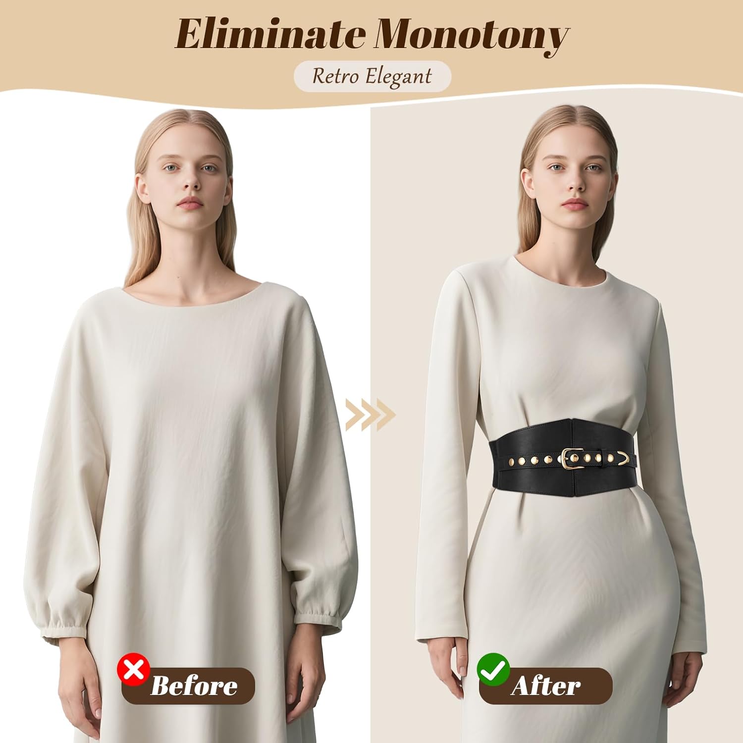 Wide Waist Belt Women Elastic Chunky Stretchy Elegance Belt with Gold Rivets Buckle for Daily Costume - Image 5