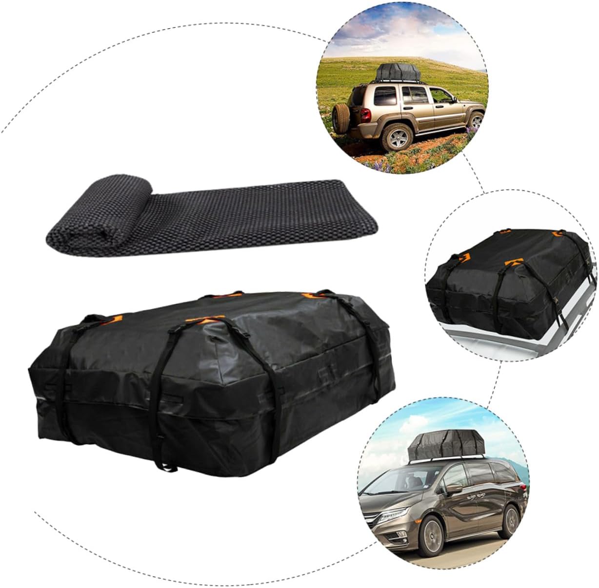 Auto Roof Bag Large Capacity Rooftop Cargo Carrier with Reinforced Straps Non-Slip Mat for Vehicle Car Accessories Easy Installation Oxford Cloth