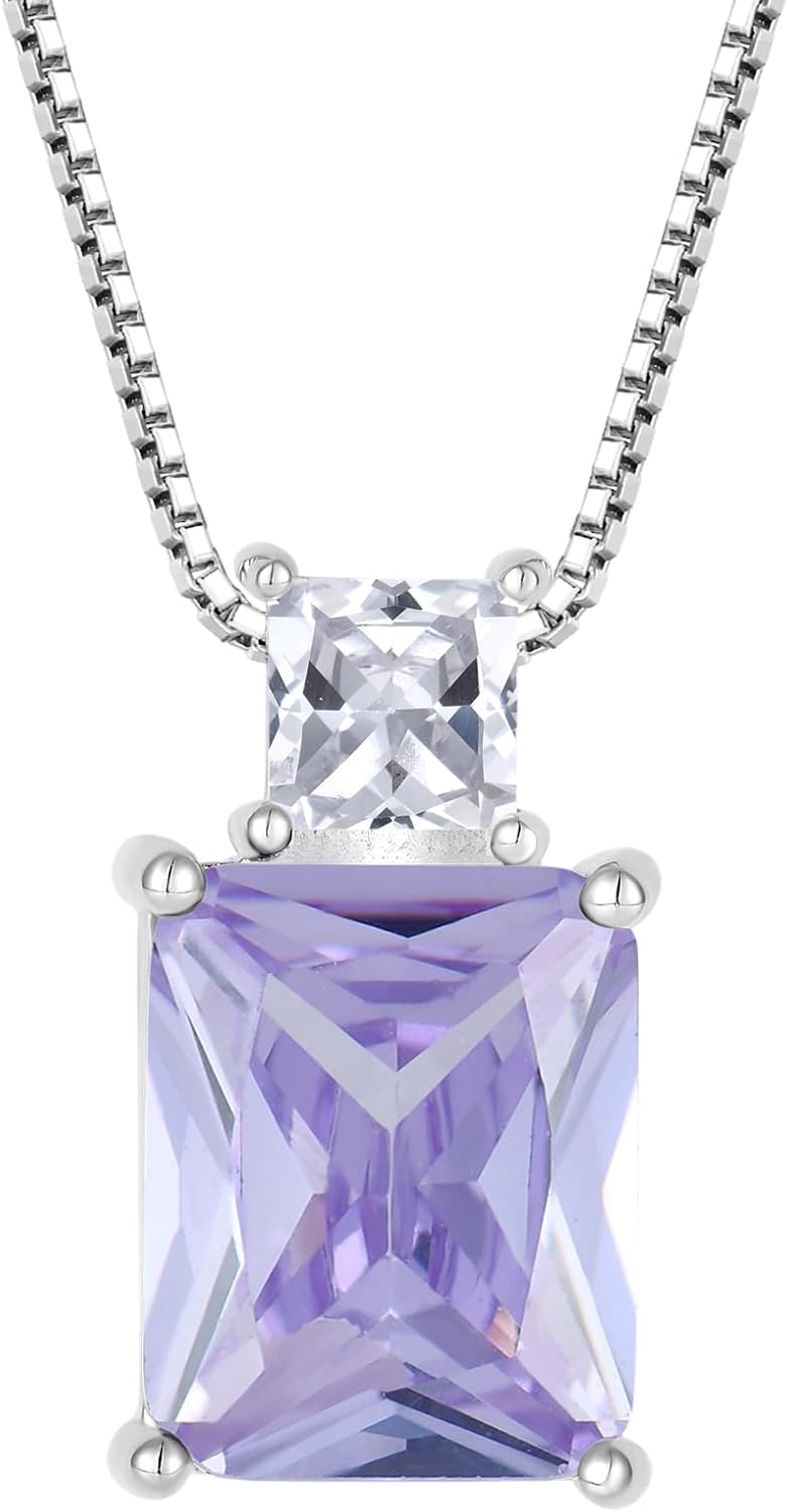 STARCHENIE Princess/Emerald Cut Birthstone Pendant Necklace for Women 925 Sterling Silver Birthday Anniversary Jewelry Gifts