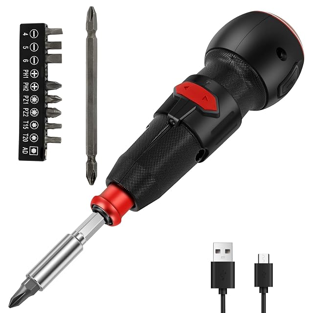 3 6V Cordless Screwdriver Set USB Rechargeable Electric Screwdriver with 1 Drill Bit 1 Adapter and 9 Bits