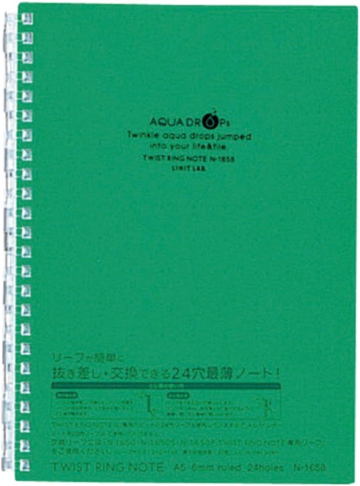 Lihit Lab N1658-7_10 Twist Notebook, A5, 24 Holes, Green, Pack of 10