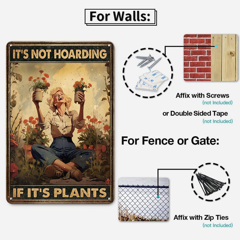 Garden Sign Retro Metal Tin Sign,It's Not Hoarding If It's Plants Poster, Gift for Home Yard Gardener Lovers Women, 12x8 Inches Novelty Funny Garden Signs - Image 3