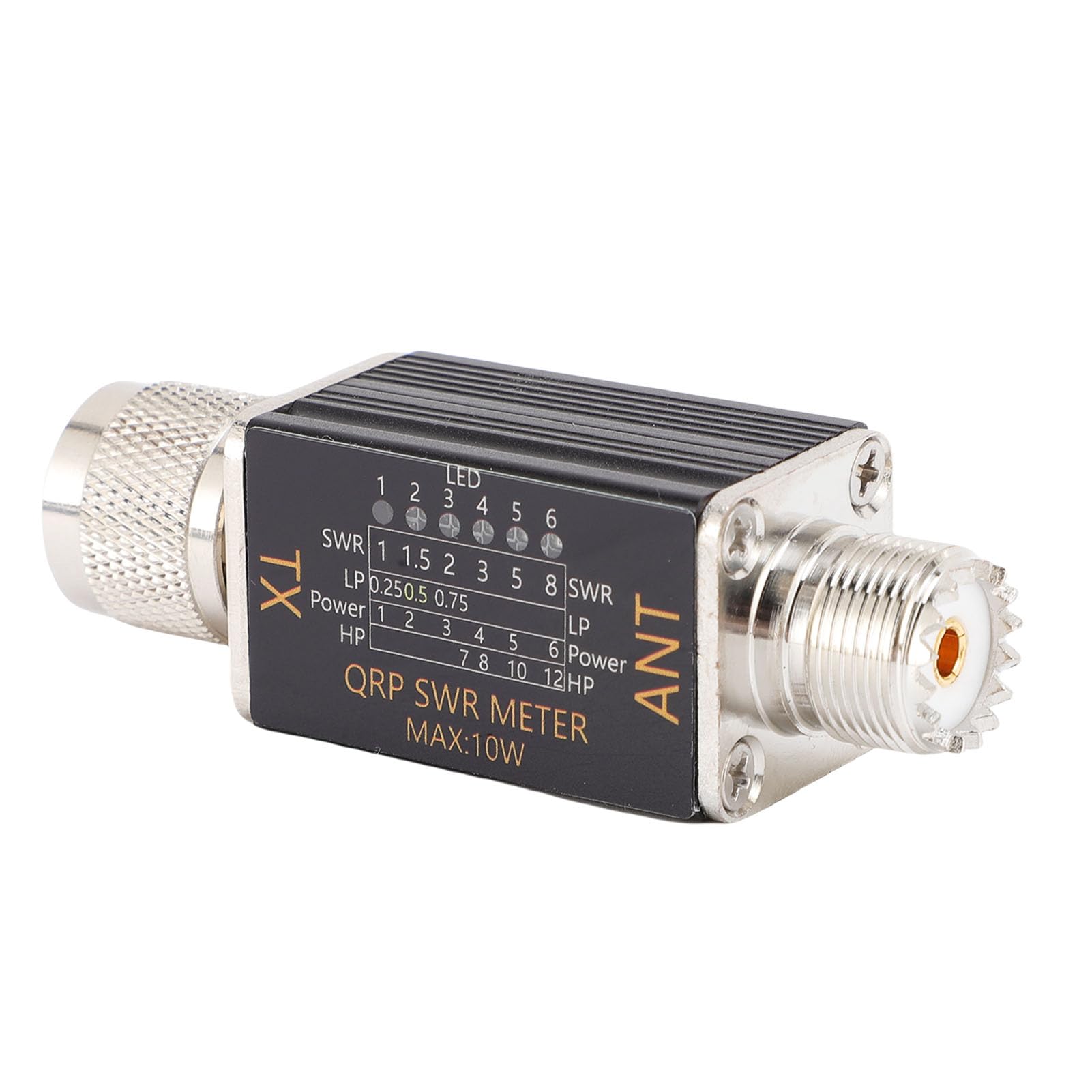 Pongnas Misuratore SWR da 10 W con 6 Indicatori LED per Test Portatili del Rapporto Permanente - Interfaccia SO239 Facile da Usare, -30 MHz