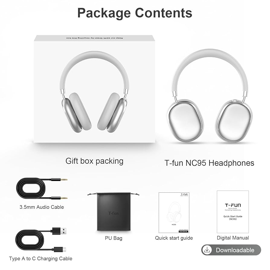 Shrythm NC95 ワイヤレスヘッドホン シルバー NiceComfort 95 - Hybrid ANC Headphones with Fashion Design