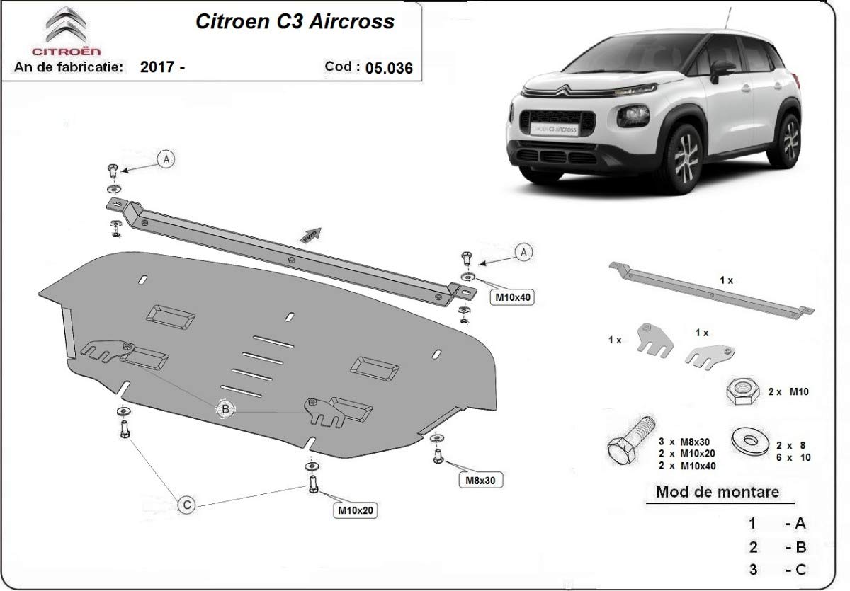 Protezione sottoscocca motore compatibile con Citroën C3 Aircross - (2017-2025)