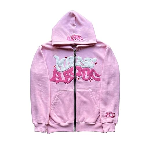 Y2k Hoodies Puff Print Hoodie Grunge Graphic Zip Up Hoodies