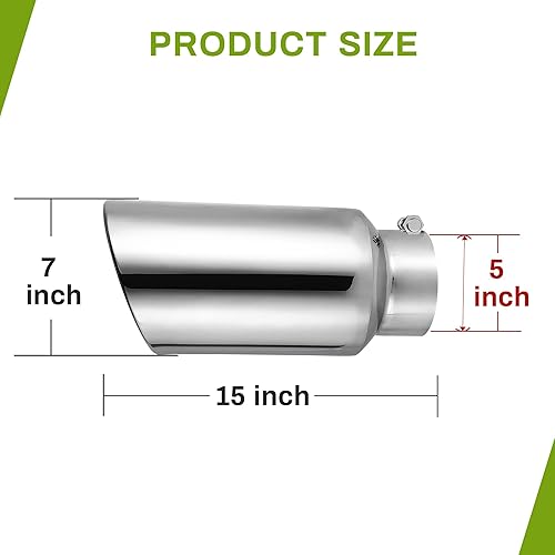 Miniatura 4 de AUTOSAVER88 Punta de escape de entrada de 5 pulgadas, entrada de 5 pulgadas, 7 pulgadas, salida de 15 pulgadas, longitud total, puntas de escape de