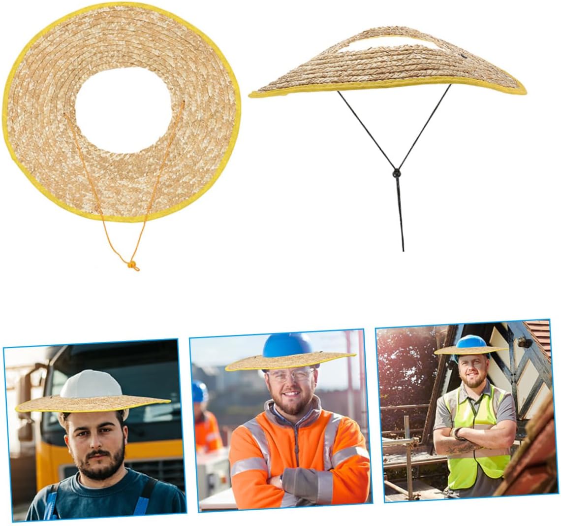 Construction Helmet Sun Visor Hard Hat Sun Shade 2pcs Straw Woven Full Sun Shade Helmet Visor Sunshield for Construction Worker Hard Hat Accessories 50cm+40cm
