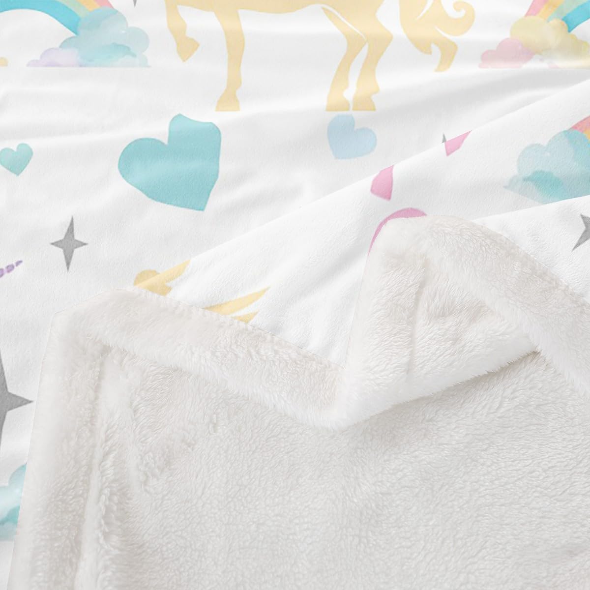 Rainbow Unicorn Bed Blanket Kids Girls Girly Cute Unicorn Sherpa Blanket Soft Cozy Lightweight Fairy Tale Plush Fleece Colorful Blanket Gifts for Couch Bed Chair Office Sofa(Throw 50"x60")