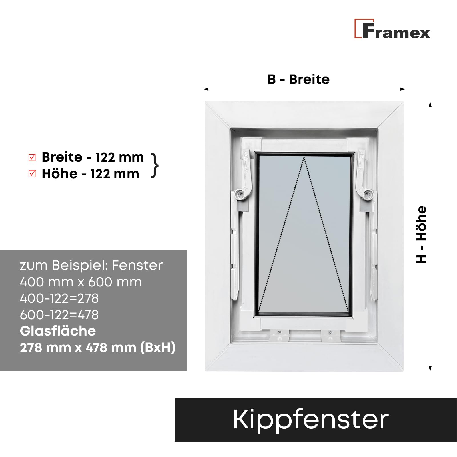 Finestra in PVC, a Ribalta e a Battente, Bianca, 100 x 60 cm (1000 x 600 mm), Vetro Singolo – Finestra in PVC con funzione di Ribalta e a Battente, per ventilazione, scantinati