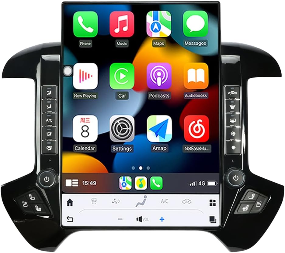 15.6 inch Screen Android 13 Car Radio Head Unit for GMC Sierra Chevrolet Silverado 2015-2019 Car Multimedia Stereo Player GPS Navigation 128GB (Silver OEM 4" Screen)