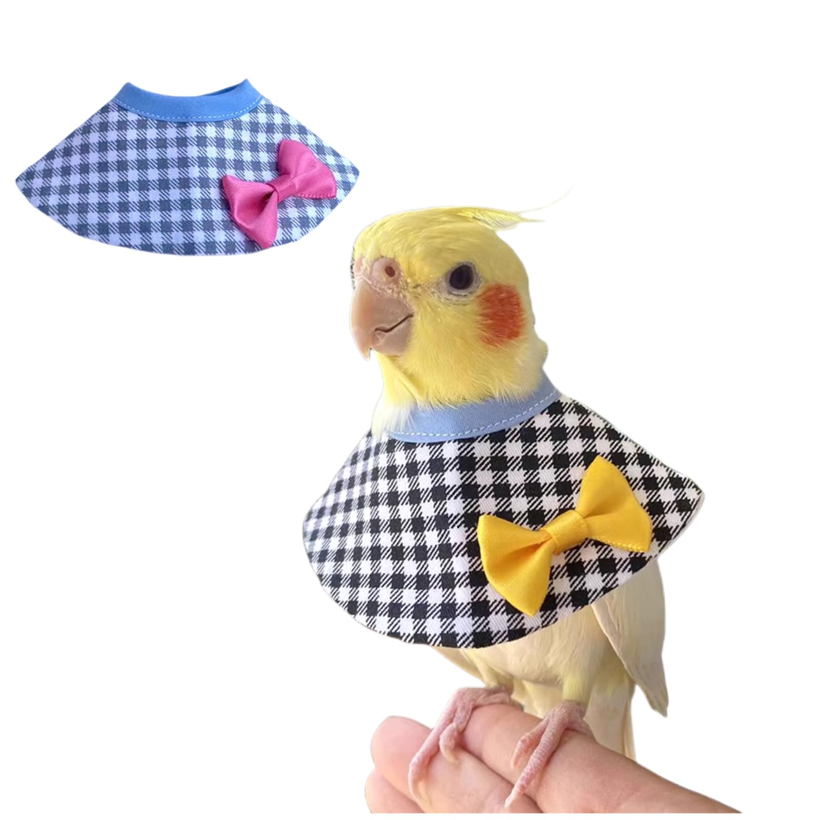 Bird Recovery Cone Collar - Anti-Bite Elizabethan Neckwear Feather Plucking Protector for Parakeets Conures Cockatiels Chinchillas Hamsters Small Animals (Checkered-Grey,Green-cheeked conures)