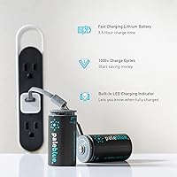 Vista 4 de Pale Blue - Baterías recargables D con cargador USB, iones de litio de 1.5 V 5000 mAh, se cargan menos de 3.25 horas, más de 1000 ciclos, cable