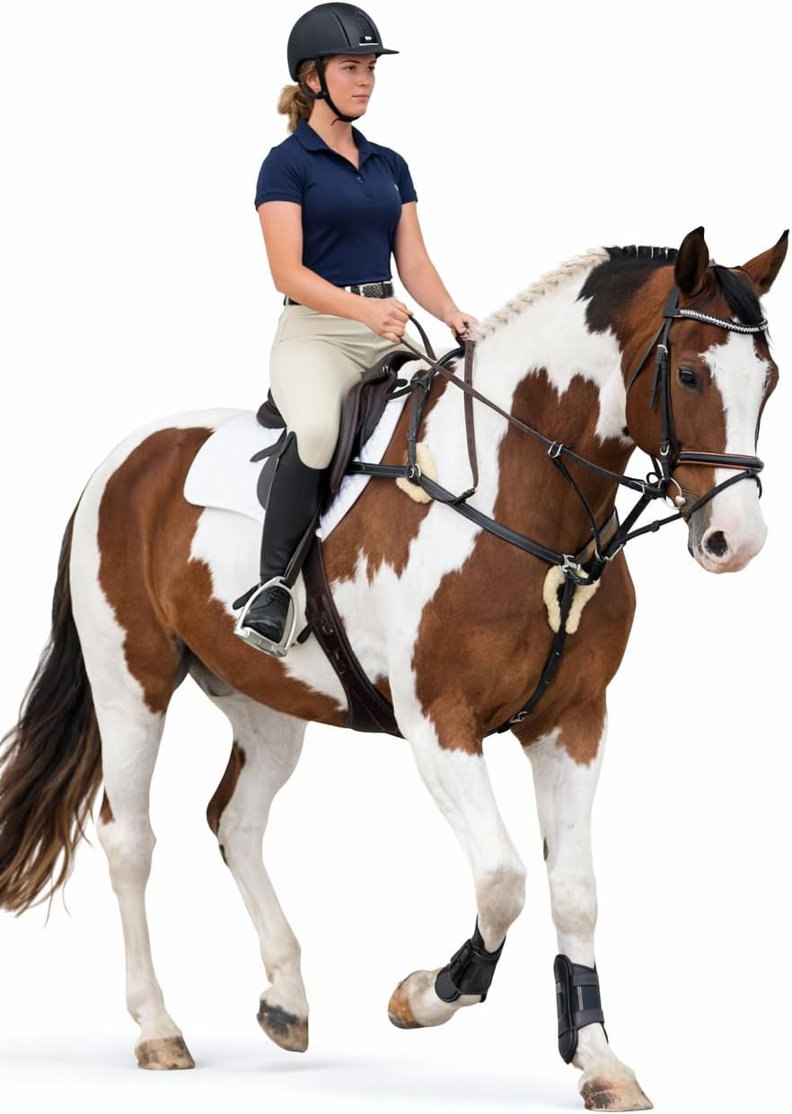 Horse English Padded Leather 5-Point Breastplate with Original Lamb Fur Padding 803933BKF