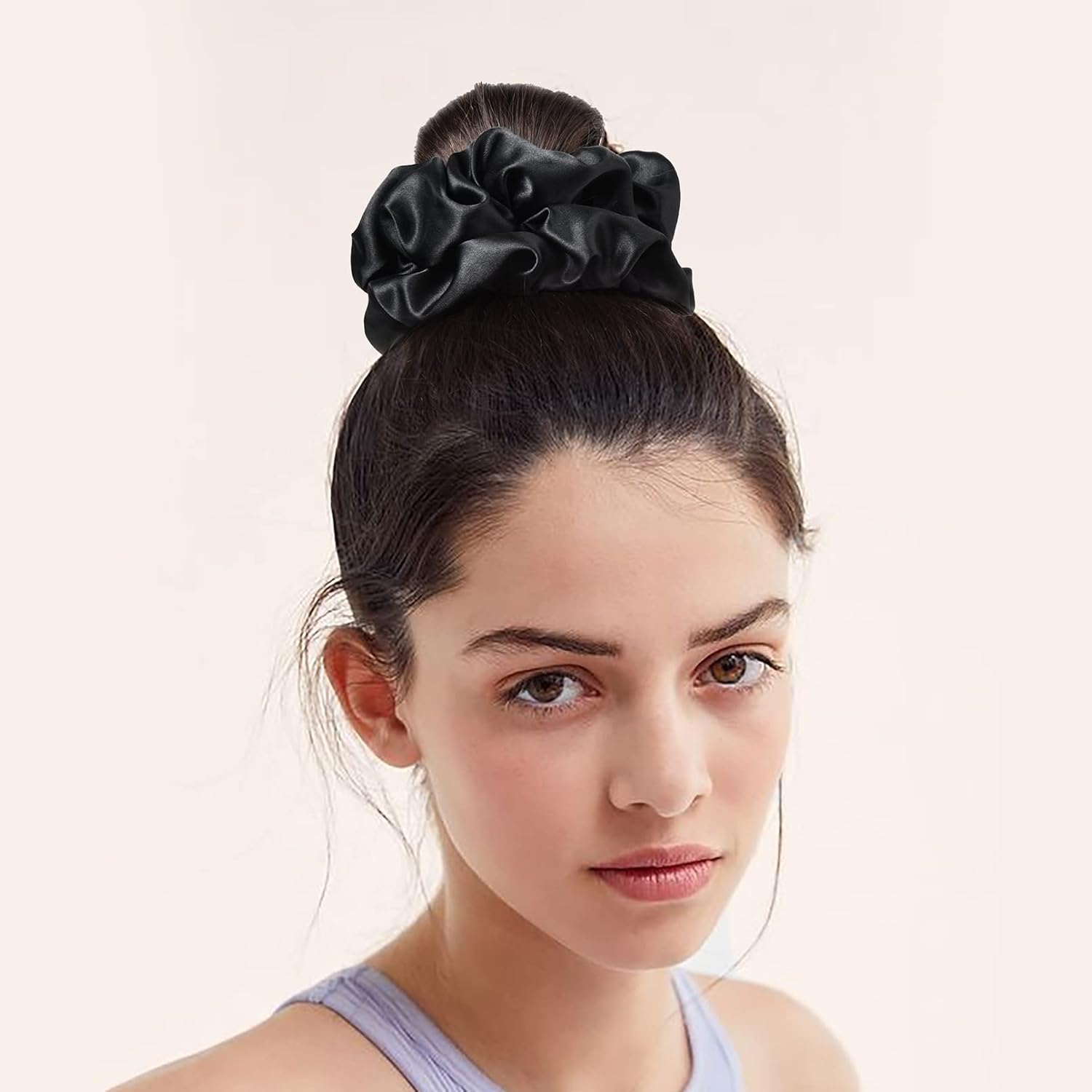 Large Silk Satin Scrunchies for Women Big Scrunchies Jumbo Satin Hair Ties Oversized Hair Scrunchies for Thick Curly Hair Pack of 6 (Black,Champagne,Brown,Gold)