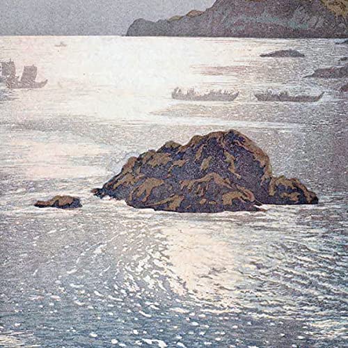 吉田博、【北海波静　利尻山】、希少・大判豪華画集画、新品高級額、額装付 吉田博、北海波静 利尻山、希少な額装用画集より、新品高級額装