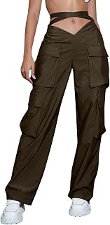 Trend 4 Stereoscopic Pockets Y2k Cargo Pant for Women,Casual High Waist Lace Up Palazzo Pant Womens Relaxed Straight Pants