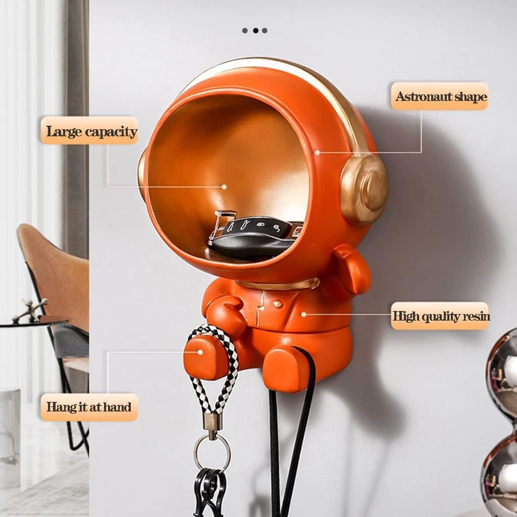 MEHWSUR Key Bowl Big Mouth Key Storage Bowl,Wall Mounted Entryway Storage Organizer,Astronaut Figurine Key Storage Bowl Creative Resin Candy Dish Jewelry Earrings Holder (Color : White)
