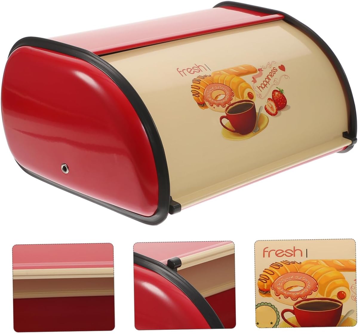 Bread Box for Countertop Vintage Drum Shape Red Large Kitchen Bread Bin Storage Container for Bakery and Home