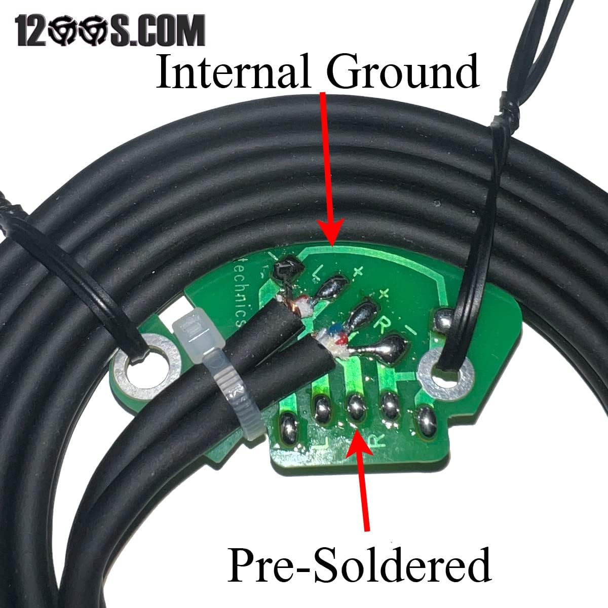 Technics 1200 1210 Gold Tip RCA Phono Cables with Internal Ground PCB - 5 FT