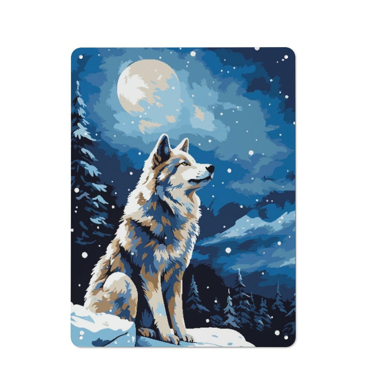 Junmoney Alaska Wolf Snow Pixel Art Retro-Style Metal Plaque 40X30cm For Kitchen Or Home Bar, Gift For Home Bar Enthusiasts During The Christmas Season
