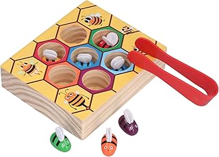 Clamp Bee Matching Game Toys, Clamp Bee Beads to Hive Matching Game Toddler Fine Motor Skill Toy Magnet Game Montessori Educational Wooden Toy(#1)