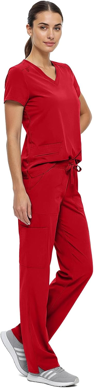 Natural Uniforms Women's Cool Stretch V-Neck Top and Cargo Pant Scrub Set with Regular and Petite Sizes