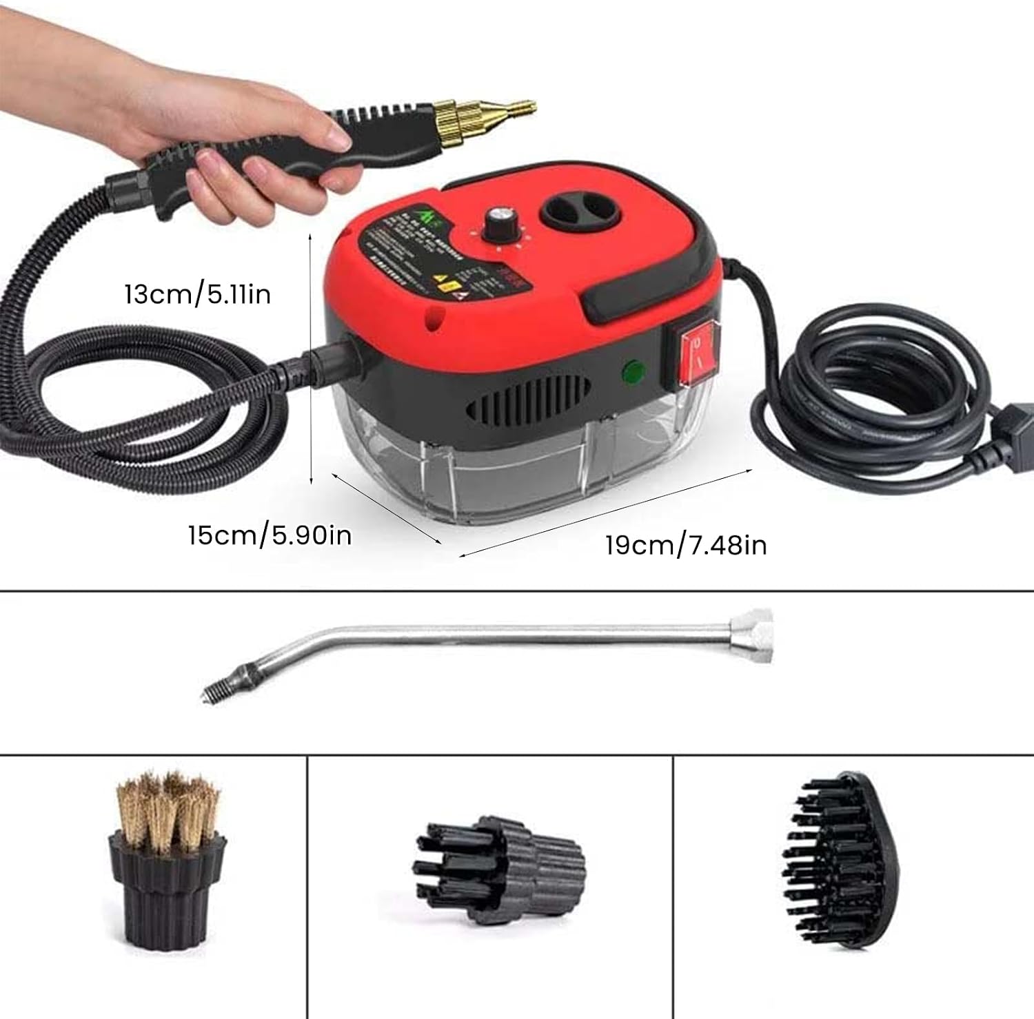 Sakerplus 2500w Handheld High-Temperature Pressurized Steam Cleaner Handheld Steam Cleaner, 1800ml Tank Steam Cleaner Handheld with Rapid Heating (red, US 110V)