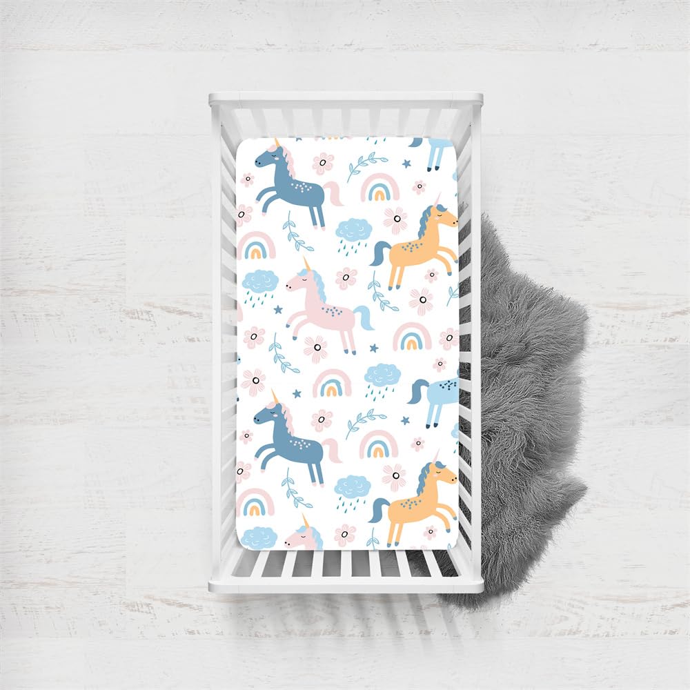 Odot Unicorn Cot Bed Fitted Sheets, Toddler & Baby Bed Sheets, Pink Unicorn Print Microfiber Mattress Protector, Cozy Lightweight Bedside Cribs Bassinet Sheets for Girls (Color I,45x90cm)