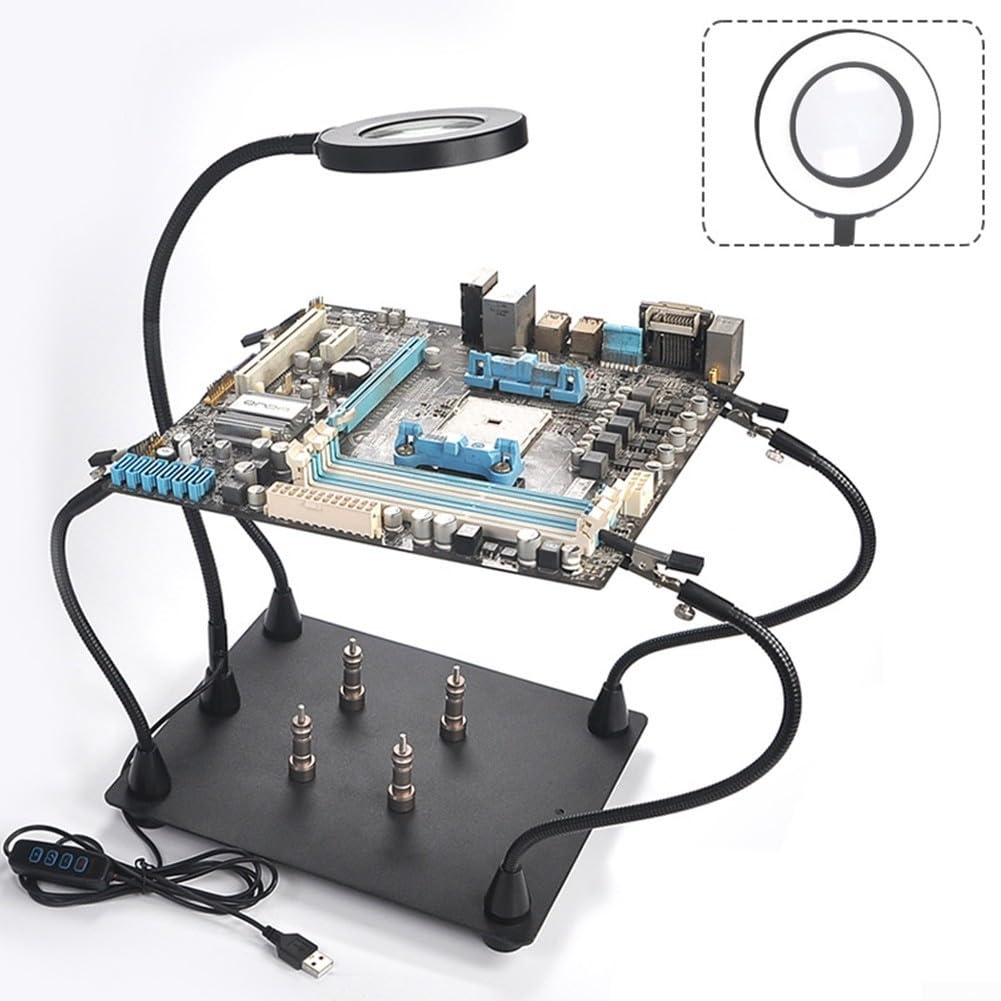 Supporto per PCB regolabile con lenti 3X per saldatore, telefono, laptop, scheda madre, strumento di fissaggio, base resistente
