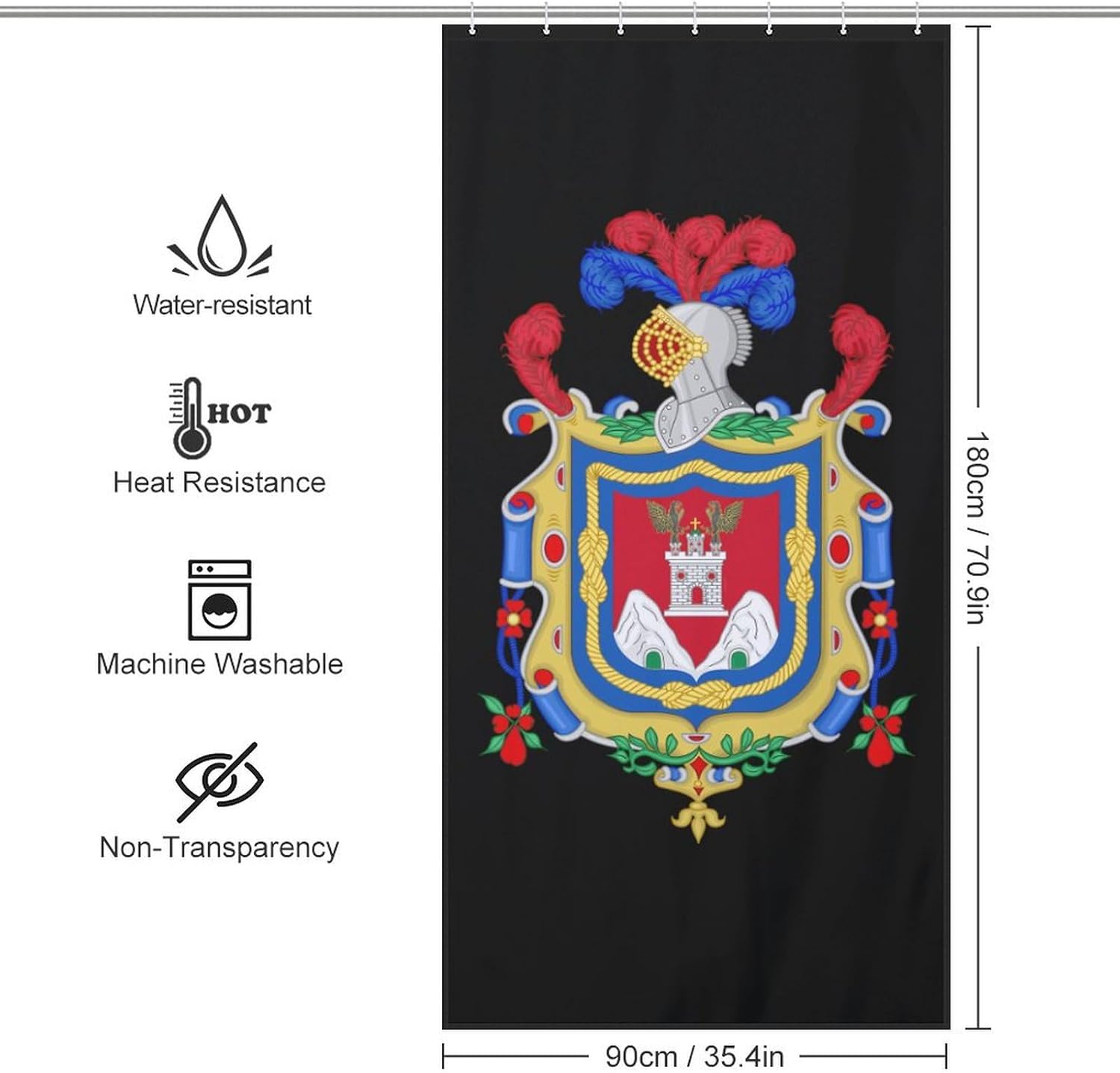 Quito Coat of Arms Funny Shower Curtains Washable Bath Curtain Liner with Hooks for Bathroom Bath Tubs 36x72Inch（92x183cm）