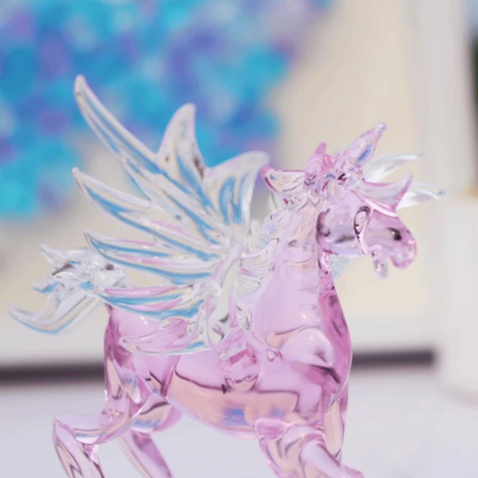 esmen Escultura de Vidrio soplado Pintada a Mano, Adornos de Vidrio cocido a Mano, Adornos de Caballo Rosa, Adorno de Cristal de Escritorio Figuras