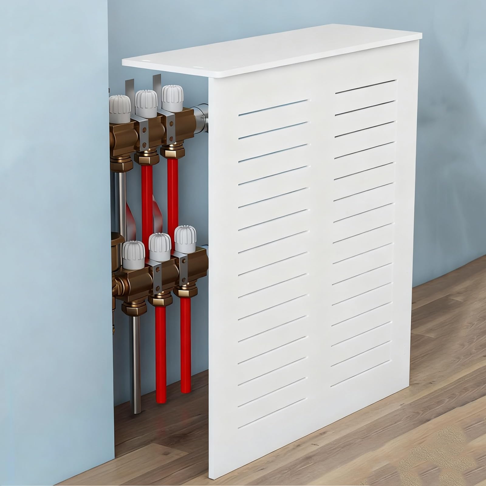 Cubre Radiador Pequeño, Armario Cubre Calentador con Estante Superior, Diseño de 3 Paneles, No Requiere Perforación(50x80x20cm/20x31.5x8in)
