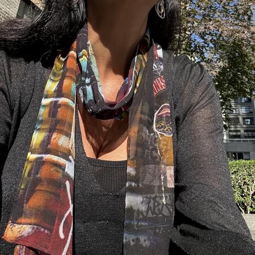 Silk Georgette Scarf, 9" x 63", Graffiti Print, 100% Silk4