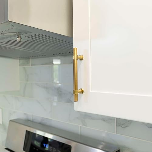 Miniatura 7 de Modket Tirador de barra en T cepillado de latón satinado dorado serie 11  Centro de agujeros de 10-18 pulgadas (10.079 in), longitud total de 12