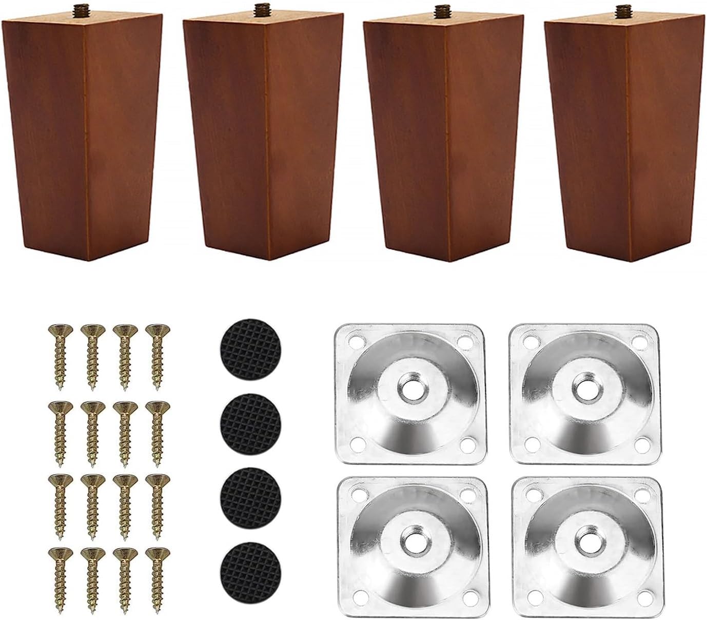 INMOZATA 4PCS Wooden Furniture Legs 10cm Replacement Sofa Legs Chair Legs with Mounting Plates & Screws, Furniture Feet for Chair Bed Sofa Couch Table Cupboard Cabinet Ottoman (10cm, Brown)