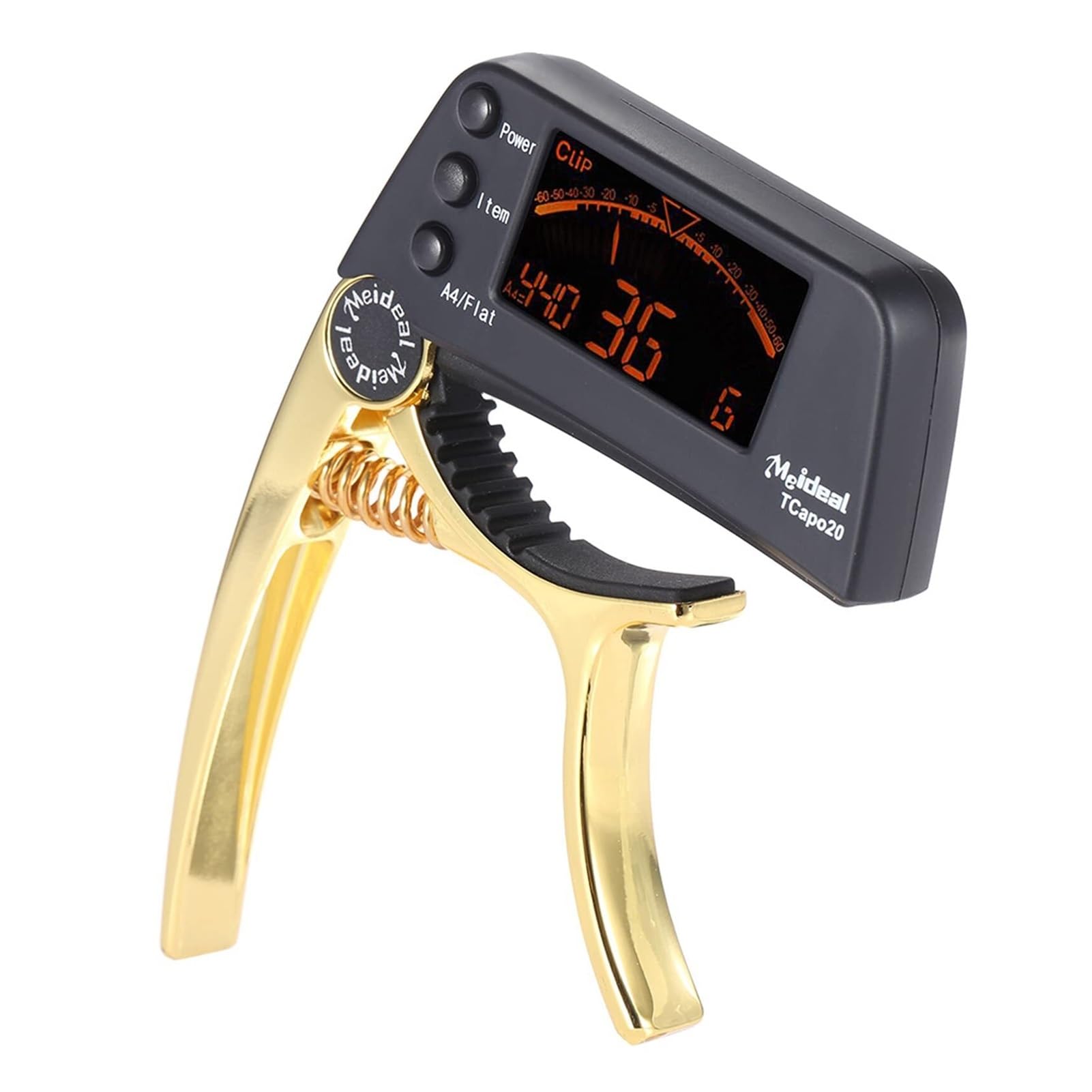 Accordatore capotasto 2 in 1 in lega di alluminio, clip multifunzione con schermo LCD per chitarre acustiche/elettriche e bassi