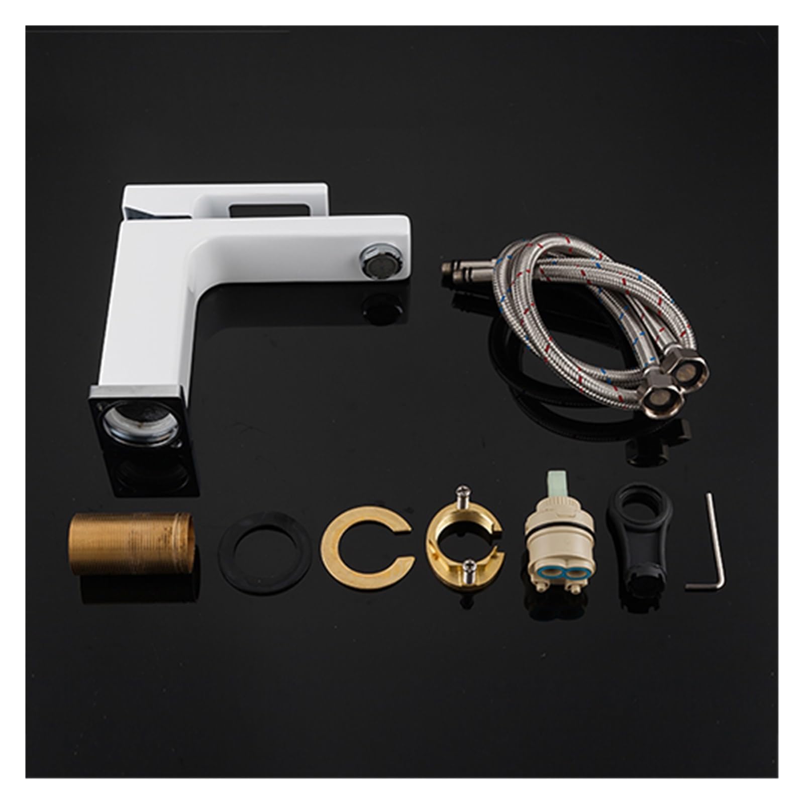 Robinet mitigeur d'évier blanc G1017 monotrou en laiton pour montage sur comptoir