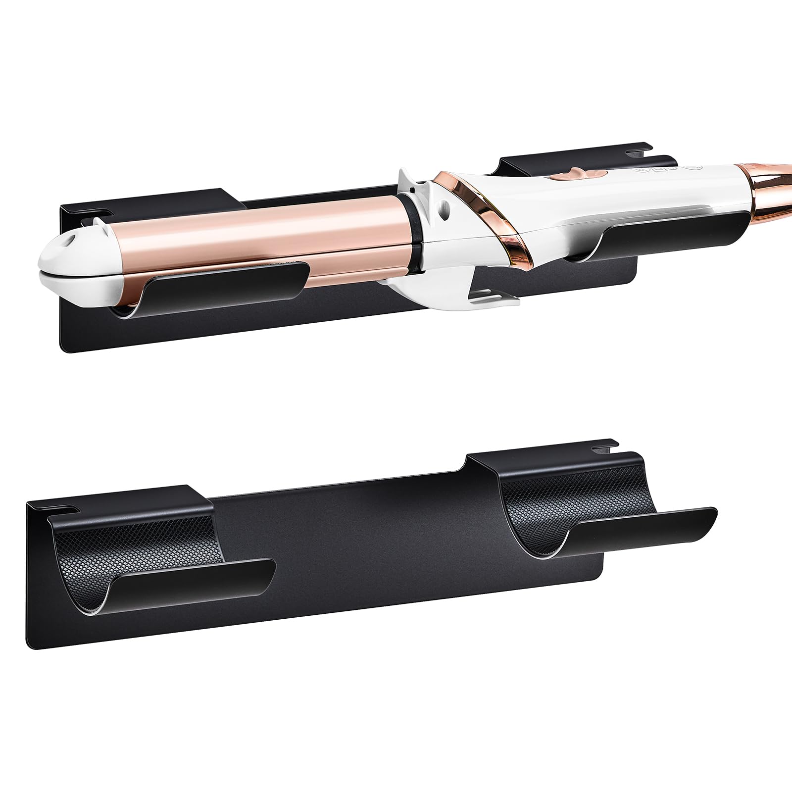 2 PCS Hair Straightener Holder Wall Mount, Adhesive Metal Hair Dryer Holder for Storage Curling Tong Straighteners Hair Brush Accessories, Hair Tool Organizer for Dressing Table Bathroom, Black